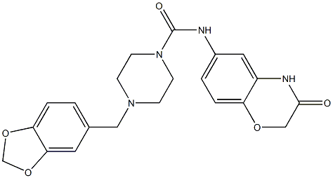 4-(1,3-benzodioxol-5-ylmethyl)-N-(3-oxo-3,4-dihydro-2H-1,4-benzoxazin-6-yl)tetrahydro-1(2H)-pyrazinecarboxamide Struktur