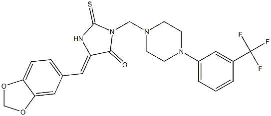 5-(1,3-benzodioxol-5-ylmethylene)-2-thioxo-3-({4-[3-(trifluoromethyl)phenyl]piperazino}methyl)tetrahydro-4H-imidazol-4-one Struktur