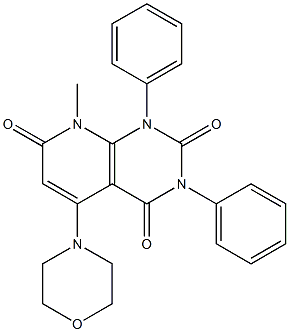 8-methyl-5-morpholino-1,3-diphenyl-1,2,3,4,7,8-hexahydropyrido[2,3-d]pyrimidine-2,4,7-trione Struktur