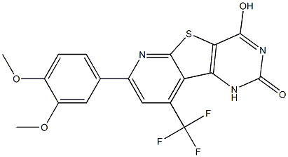 7-(3,4-dimethoxyphenyl)-4-hydroxy-9-(trifluoromethyl)pyrido[3',2':4,5]thieno[3,2-d]pyrimidin-2(1H)-one Struktur