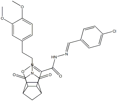 N'-[(4-chlorophenyl)methylene]-10-(3,4-dimethoxyphenethyl)-9,11-dioxo-3-oxa-4,10-diazatetracyclo[5.5.1.0~2,6~.0~8,12~]tridec-4-ene-5-carbohydrazide Struktur