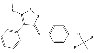 N1-[5-(methylthio)-4-phenyl-3H-1,2-dithiol-3-yliden]-4-(trifluoromethoxy)aniline Struktur