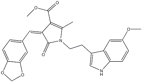 methyl 3-[(Z)-1,3-benzodioxol-5-ylmethylidene]-1-[2-(5-methoxy-1H-indol-3-yl)ethyl]-5-methyl-2-oxo-1,2-dihydro-3H-pyrrole-4-carboxylate Struktur