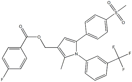 {2-methyl-5-[4-(methylsulfonyl)phenyl]-1-[3-(trifluoromethyl)phenyl]-1H-pyrrol-3-yl}methyl 4-fluorobenzenecarboxylate Struktur