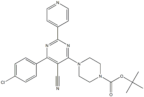 tert-butyl 4-[6-(4-chlorophenyl)-5-cyano-2-(4-pyridinyl)-4-pyrimidinyl]tetrahydro-1(2H)-pyrazinecarboxylate Struktur