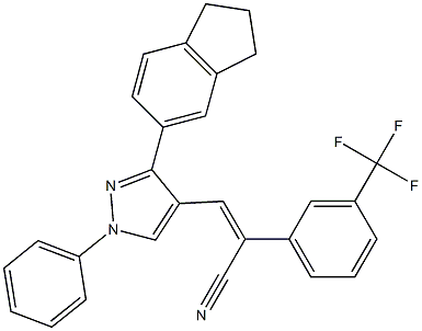 (Z)-3-[3-(2,3-dihydro-1H-inden-5-yl)-1-phenyl-1H-pyrazol-4-yl]-2-[3-(trifluoromethyl)phenyl]-2-propenenitrile Struktur