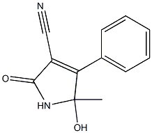 5-hydroxy-5-methyl-2-oxo-4-phenyl-2,5-dihydro-1H-pyrrole-3-carbonitrile Struktur