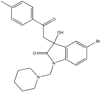 5-bromo-3-hydroxy-3-[2-(4-methylphenyl)-2-oxoethyl]-1-(piperidinomethyl)indolin-2-one Struktur