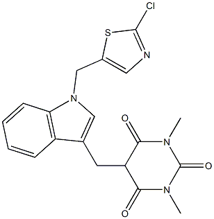 5-({1-[(2-chloro-1,3-thiazol-5-yl)methyl]-1H-indol-3-yl}methyl)-1,3-dimethyl-2,4,6(1H,3H,5H)-pyrimidinetrione Struktur