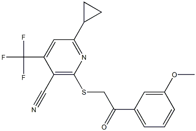 6-cyclopropyl-2-{[2-(3-methoxyphenyl)-2-oxoethyl]sulfanyl}-4-(trifluoromethyl)nicotinonitrile Struktur