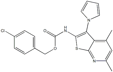 4-chlorobenzyl N-[4,6-dimethyl-3-(1H-pyrrol-1-yl)thieno[2,3-b]pyridin-2-yl]carbamate Struktur