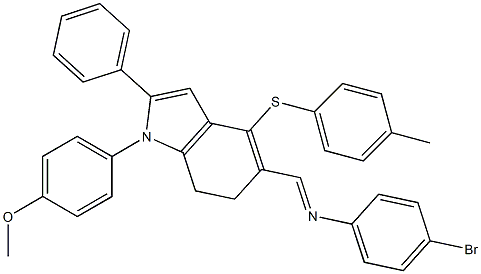 4-bromo-N-((E)-{1-(4-methoxyphenyl)-4-[(4-methylphenyl)sulfanyl]-2-phenyl-6,7-dihydro-1H-indol-5-yl}methylidene)aniline Struktur