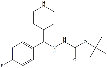 1-((4-fluorophenyl)(piperidin-4-yl)methyl)-2-tBOC-hydrazine Struktur