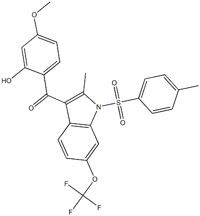 (2-hydroxy-4-methoxyphenyl) (2-methyl- 1-tosyl-6-(trifluoromethoxy) -1H-indol-3-yl)methanone Struktur