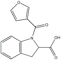 1-(furan-3-ylcarbonyl)-2,3-dihydro-1H-indole-2-carboxylic acid Struktur