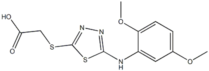 2-({5-[(2,5-dimethoxyphenyl)amino]-1,3,4-thiadiazol-2-yl}sulfanyl)acetic acid Struktur