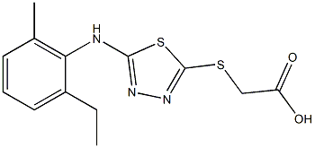 2-({5-[(2-ethyl-6-methylphenyl)amino]-1,3,4-thiadiazol-2-yl}sulfanyl)acetic acid Struktur