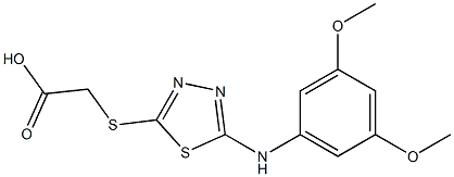 2-({5-[(3,5-dimethoxyphenyl)amino]-1,3,4-thiadiazol-2-yl}sulfanyl)acetic acid Struktur