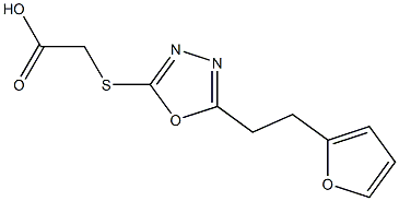 2-({5-[2-(furan-2-yl)ethyl]-1,3,4-oxadiazol-2-yl}sulfanyl)acetic acid Struktur