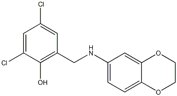 2,4-dichloro-6-[(2,3-dihydro-1,4-benzodioxin-6-ylamino)methyl]phenol Struktur