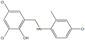 2,4-dichloro-6-{[(4-chloro-2-methylphenyl)amino]methyl}phenol Struktur