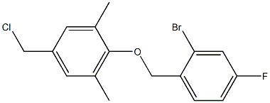 2-[(2-bromo-4-fluorophenyl)methoxy]-5-(chloromethyl)-1,3-dimethylbenzene Struktur