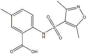 2-[(3,5-dimethyl-1,2-oxazole-4-)sulfonamido]-5-methylbenzoic acid Struktur