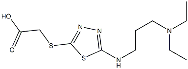 2-[(5-{[3-(diethylamino)propyl]amino}-1,3,4-thiadiazol-2-yl)sulfanyl]acetic acid Struktur