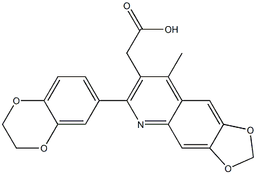 2-[6-(2,3-dihydro-1,4-benzodioxin-6-yl)-8-methyl-2H-[1,3]dioxolo[4,5-g]quinolin-7-yl]acetic acid Struktur