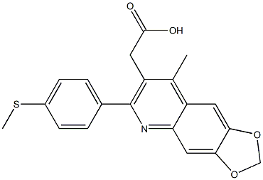 2-{8-methyl-6-[4-(methylsulfanyl)phenyl]-2H-[1,3]dioxolo[4,5-g]quinolin-7-yl}acetic acid Struktur