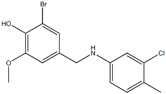 2-bromo-4-{[(3-chloro-4-methylphenyl)amino]methyl}-6-methoxyphenol Struktur