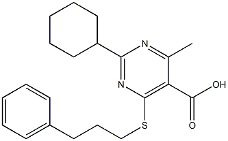 2-Cyclohexyl-4-methyl-6-(3-phenyl-propylsulfanyl)-pyrimidine-5-carboxylic acid Struktur