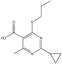 2-cyclopropyl-4-methyl-6-(propylthio)pyrimidine-5-carboxylic acid Struktur