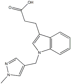 3-{1-[(1-methyl-1H-pyrazol-4-yl)methyl]-1H-indol-3-yl}propanoic acid Struktur