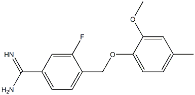 3-fluoro-4-[(2-methoxy-4-methylphenoxy)methyl]benzenecarboximidamide Struktur