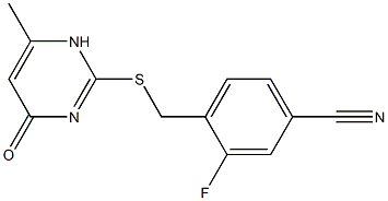 3-fluoro-4-{[(6-methyl-4-oxo-1,4-dihydropyrimidin-2-yl)sulfanyl]methyl}benzonitrile Struktur