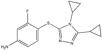 4-[(4,5-dicyclopropyl-4H-1,2,4-triazol-3-yl)sulfanyl]-3-fluoroaniline Struktur