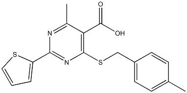 4-methyl-6-[(4-methylbenzyl)thio]-2-thien-2-ylpyrimidine-5-carboxylic acid Struktur