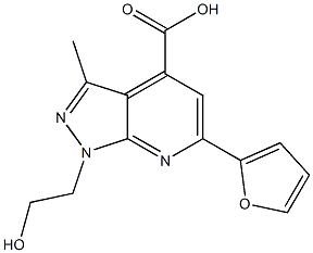 6-(2-furyl)-1-(2-hydroxyethyl)-3-methyl-1H-pyrazolo[3,4-b]pyridine-4-carboxylic acid Struktur