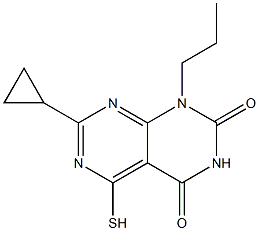 7-cyclopropyl-5-mercapto-1-propylpyrimido[4,5-d]pyrimidine-2,4(1H,3H)-dione Struktur