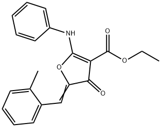 3-Furancarboxylic  acid,  4,5-dihydro-5-[(2-methylphenyl)methylene]-4-oxo-2-(phenylamino)-,  ethyl  ester Struktur