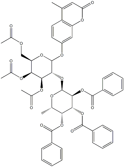 4-Methylumbelliferyl 3,4,6-Tri-O-acetyl-2-O-(2,3,4-tri-O-benzoyl-a-L-fucopyranosyl)--D-galactopyranoside Struktur