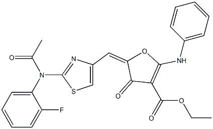 3-Furancarboxylic  acid,  5-[[2-[acetyl(2-fluorophenyl)amino]-4-thiazolyl]methylene]-4,5-dihydro-4-oxo-2-(phenylamino)-,  ethyl  ester Struktur