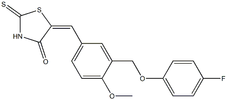 5-{3-[(4-fluorophenoxy)methyl]-4-methoxybenzylidene}-2-thioxo-1,3-thiazolidin-4-one Struktur