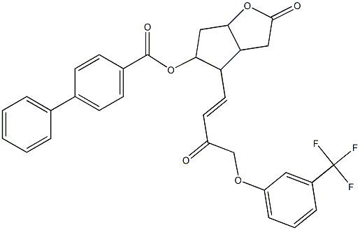 2-oxo-4-{3-oxo-4-[3-(trifluoromethyl)phenoxy]-1-butenyl}hexahydro-2H-cyclopenta[b]furan-5-yl [1,1'-biphenyl]-4-carboxylate Struktur