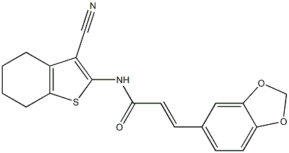 3-(1,3-benzodioxol-5-yl)-N-(3-cyano-4,5,6,7-tetrahydro-1-benzothien-2-yl)acrylamide Struktur