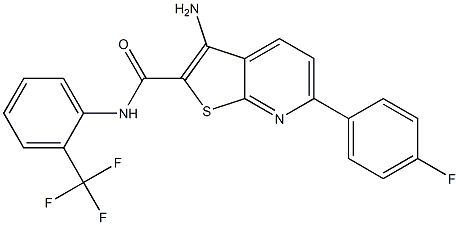 3-amino-6-(4-fluorophenyl)-N-[2-(trifluoromethyl)phenyl]thieno[2,3-b]pyridine-2-carboxamide Struktur