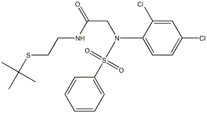 N-[2-(tert-butylsulfanyl)ethyl]-2-[2,4-dichloro(phenylsulfonyl)anilino]acetamide Struktur