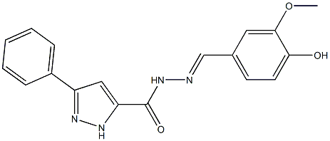 N'-(4-hydroxy-3-methoxybenzylidene)-3-phenyl-1H-pyrazole-5-carbohydrazide Struktur