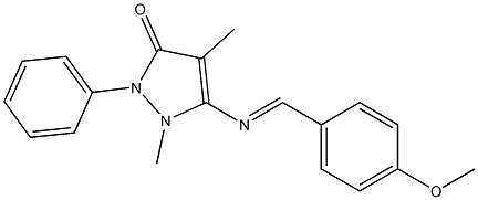 5-[(4-methoxybenzylidene)amino]-1,4-dimethyl-2-phenyl-1,2-dihydro-3H-pyrazol-3-one Struktur